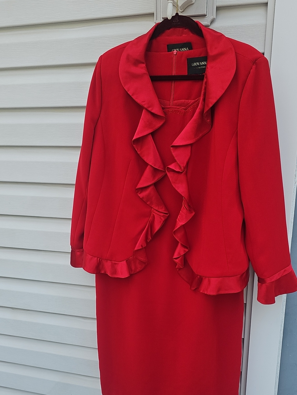 Red Ruffle-Trim Midi Dress & Jacket Set
